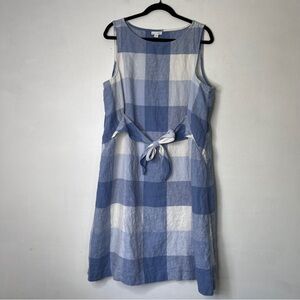 J. Jill Love Linen Plaid Gingham Tie Waist Midi Dress Size XL Petite Blue White